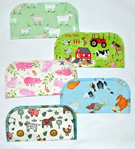 1 Ply Printed Flannel 8x8 Inches Little Wipes Set of 5 Farm AnimalsFBA