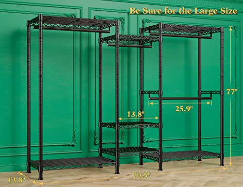 Raybee Clothes Rack Heavy Duty Clothing Racks for Hanging Clothes 725LBS Capacity Metal Clothing Rack Heavy Duty Wire Garment Rack Freestanding Portable Clothes Rack Sturdy 77" H x 70.5" W x 13.8" D