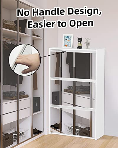 HOPUBUY Shoe Cabinet for Entryway, Narrow Shoe Storage Cabinet with Mirror, Wood Slim Shoe Rack 3 Tier Shoe Organizer for Home and Apartment, White