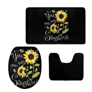 coloranimal you are my sunshine sunflower design home decoration 3 piece set u-shaped toilet mat+area rug+toilet lid covers