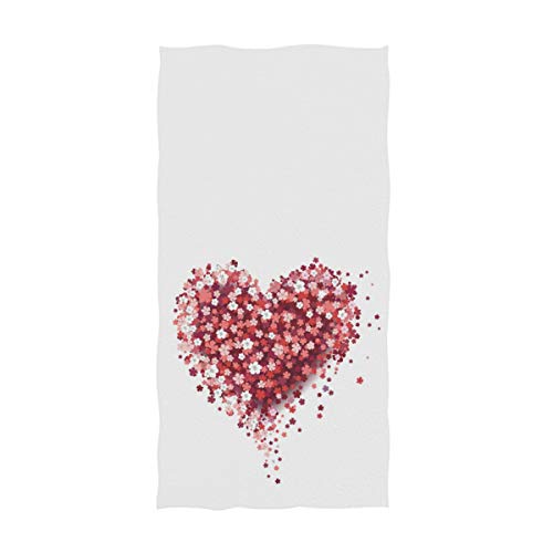 Naanle Chic Flowers Heart Valentine's Day Mother's Day Wedding Soft Highly Absorbent Large Decorative Hand Towels Multipurpose for Bathroom, Hotel, Gym and Spa (16 x 30 Inches)