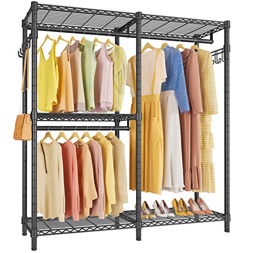 VIPEK V4 Garment Rack Bedroom Armoires Compact Freestanding Closet Storage Organizer, Portable Wardrobe Closet Heavy Duty Clothes Rack Metal Clothing Rack with 3 Hanging Rods & 2 Side Hooks, Black