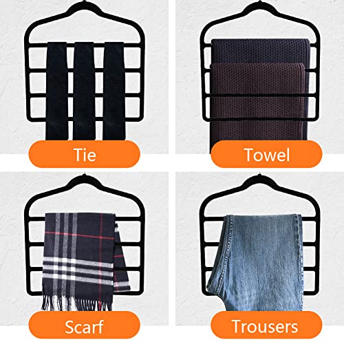 Pants Hangers Space Saving, Non-Slip Velvet Pants Hangers Multi-Layer, Durable Velvet Clothes Hangers Closet Organizer for Pants Jeans Scarf Tie (2Pcs)