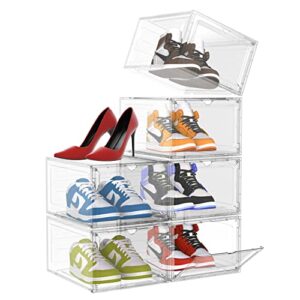ohuhu shoe boxes storage clear stackable xl large sneaker containers magnetic front door drawer type hard plastic bins boot jordan high heels display holder - 6 pack shoes case fit up to us men 14