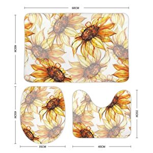 Bathroom Rugs Sets 3 Piece Bath Mat Sunflower Machine Wash Absorbent Soft Shower Tub Mat Toilet Non-Slip Home Decor Gifts for Her,15''×25''