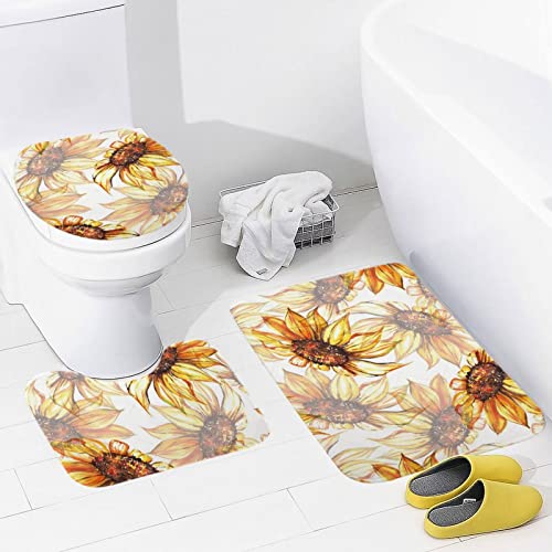 Bathroom Rugs Sets 3 Piece Bath Mat Sunflower Machine Wash Absorbent Soft Shower Tub Mat Toilet Non-Slip Home Decor Gifts for Her,15''×25''