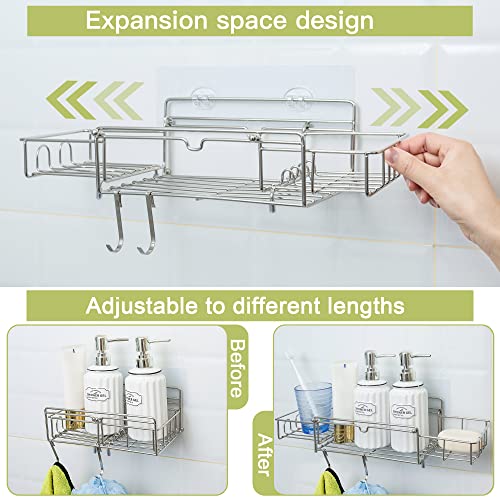 ETECHMART Shower Caddy Organizer, Expandable and Adhesive Bathroom Shower Shelf, SUS304 Rustproof Storage No Drilling Wall Shower Rack,2 Pack/Silver