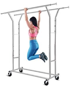 hokeeper 330 lbs double clothing garment racks commercial rolling clothes rack for hanging clothes heavy duty portable collapsible chrome