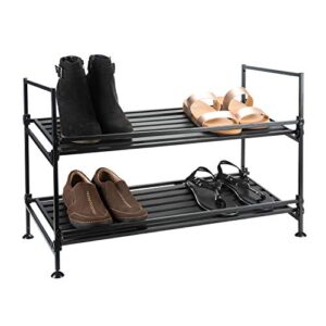 organize it all 2 tier shoe rack, dimensions: 25.12 x 11.42 x 17.01, stackable, home organization, great for closets, bedroom, freestanding, easy assembly, espresso