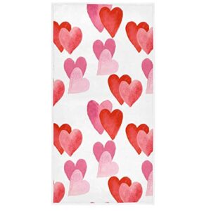 wfrish watercolor hearts pattern valentine hand towels 15x30 in valentine's day bathroom bath towel fingertip towels ultra soft absorbent for hand gym spa