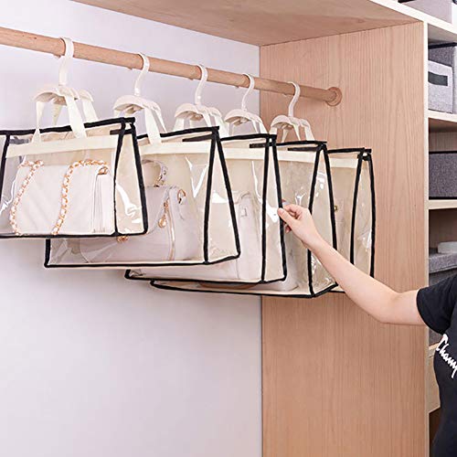 Gcroet Handbag Storage, Handbag Organizer Dust Cover Bag Transparent Anti-dust Purse Storage Bag for Hanging Closet with Zipper and Handle Space-Saving Storage Bag(5 Pack)