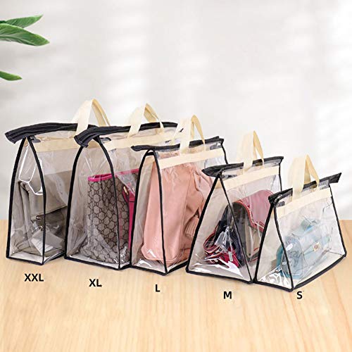 Gcroet Handbag Storage, Handbag Organizer Dust Cover Bag Transparent Anti-dust Purse Storage Bag for Hanging Closet with Zipper and Handle Space-Saving Storage Bag(5 Pack)