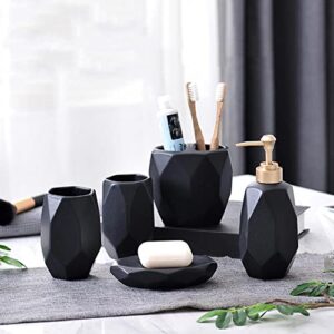 jinyisi bathroom accessory set,5 piece ceramic bathroom accessories set,toothbrush holder set,bathroom sets accessories (black/white)