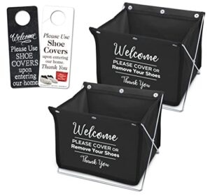 foldable shoe cover holder and single door hanger with designs on front and back - please use shoe covers (black - 2 pack)