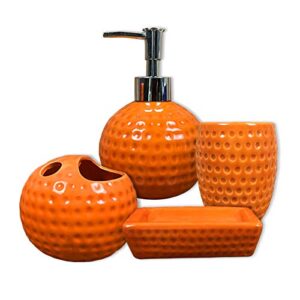 bbruriy 4-Pieces Orange Ceramic Bathroom Decor Accessory Set Includes Soap Lotion Dispenser,Soap Dish,Cup and Toothbrush Holder