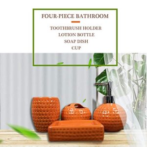 bbruriy 4-Pieces Orange Ceramic Bathroom Decor Accessory Set Includes Soap Lotion Dispenser,Soap Dish,Cup and Toothbrush Holder