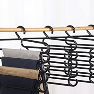 GERACEL SPACE SAVING SAVER HANGER TROUSER PANT HANGER JEANS SCARF LEGGINGS HOLDER 5 LAYER BAR MULTILAYERS ORGANIZATIONAL NONSLIP RACK HANGERS WARDROBE STORAGE CLOTHING ORGANIZER TIE HANGER (BLACK, 12)