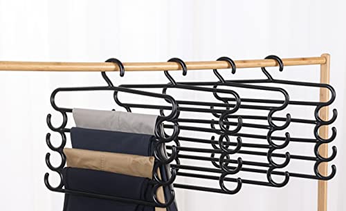 GERACEL SPACE SAVING SAVER HANGER TROUSER PANT HANGER JEANS SCARF LEGGINGS HOLDER 5 LAYER BAR MULTILAYERS ORGANIZATIONAL NONSLIP RACK HANGERS WARDROBE STORAGE CLOTHING ORGANIZER TIE HANGER (BLACK, 12)