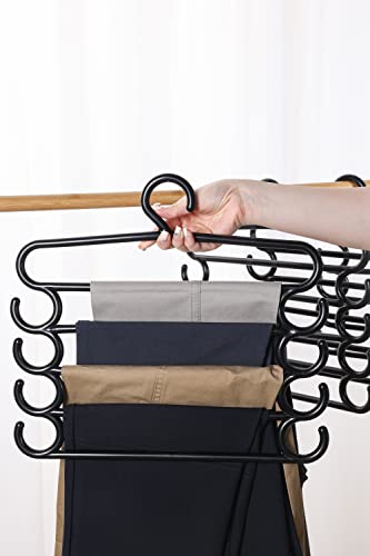 GERACEL SPACE SAVING SAVER HANGER TROUSER PANT HANGER JEANS SCARF LEGGINGS HOLDER 5 LAYER BAR MULTILAYERS ORGANIZATIONAL NONSLIP RACK HANGERS WARDROBE STORAGE CLOTHING ORGANIZER TIE HANGER (BLACK, 12)