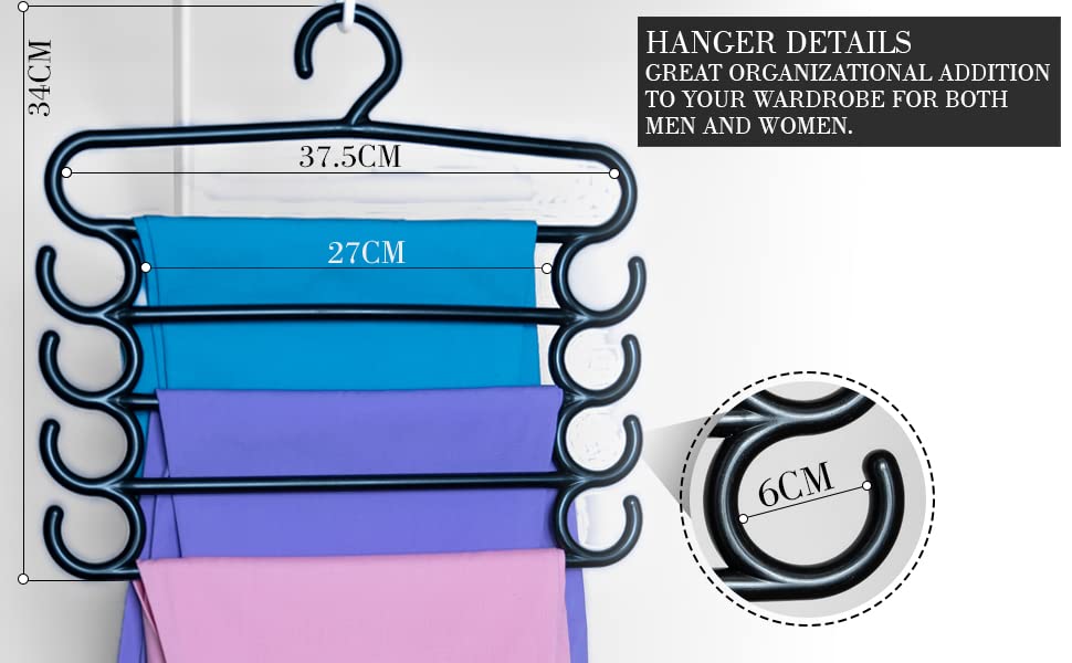 GERACEL SPACE SAVING SAVER HANGER TROUSER PANT HANGER JEANS SCARF LEGGINGS HOLDER 5 LAYER BAR MULTILAYERS ORGANIZATIONAL NONSLIP RACK HANGERS WARDROBE STORAGE CLOTHING ORGANIZER TIE HANGER (BLACK, 12)