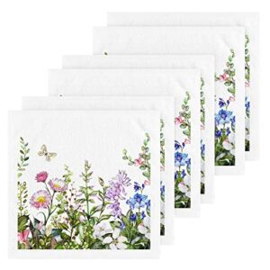 alaza wash cloth set wild flowers butterfly - pack of 6 , cotton face cloths, highly absorbent and soft feel fingertip towels(236na5b)
