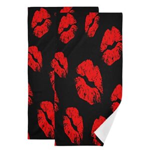 keepreal valentine's day red lips print soft hand towels for bath valentine's day decorative guest towels fingertip towels for bathroom spa gym (14.4 x 28.3 inch, 2-piece)