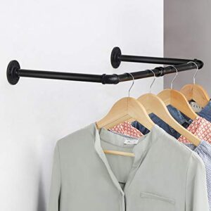 industrial iron pipe clothing garment rack 24.5 inches heavy duty multi-purpose clothing hanging rack wall mounted clothes rod for closet, laundry room, balcony, black