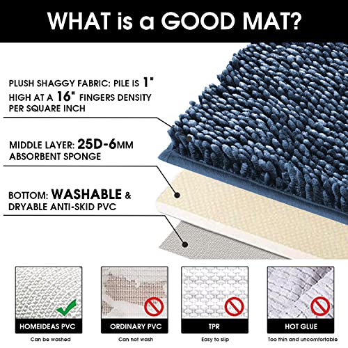 HOMEIDEAS 2 Pieces Bathroom Rugs Set, Non Slip Velvety-Soft Butter Chenille Bath Rugs, 3X Absorbent Spa Shaggy Bath Mat Rugs, Machine Washable Navy Blue Bathroom Mat for Bathroom, Tub, Shower