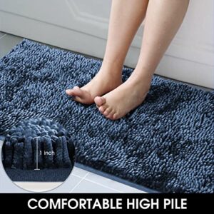 HOMEIDEAS 2 Pieces Bathroom Rugs Set, Non Slip Velvety-Soft Butter Chenille Bath Rugs, 3X Absorbent Spa Shaggy Bath Mat Rugs, Machine Washable Navy Blue Bathroom Mat for Bathroom, Tub, Shower