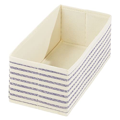 mDesign Soft Fabric Dresser Drawer and Closet Storage Organizer Bin for Bedroom - Holds Lingerie, Bras, Socks, Leggings, Clothes, Purses, Scarves, Lido Collection - 4 Pack - Natural/Blue Stripe