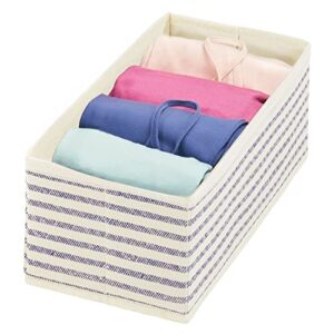 mDesign Soft Fabric Dresser Drawer and Closet Storage Organizer Bin for Bedroom - Holds Lingerie, Bras, Socks, Leggings, Clothes, Purses, Scarves, Lido Collection - 4 Pack - Natural/Blue Stripe