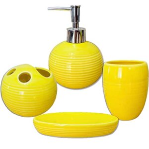aonuowe bathroom accessories set 4pcs, bathroom decor ceramic accessories sets complete with soap dispenser, toothbrush holder, tumbler, soap dish(yellow)