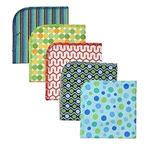 abstract circles and stripes 1 ply 12x12 inches set of 5 printed flannel paperless towels