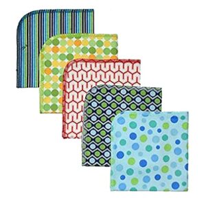 Abstract Circles and Stripes 1 Ply 12x12 Inches Set of 5 Printed Flannel Paperless Towels