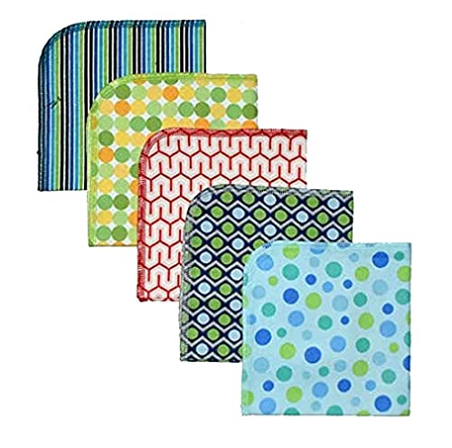 Abstract Circles and Stripes 1 Ply 12x12 Inches Set of 5 Printed Flannel Paperless Towels