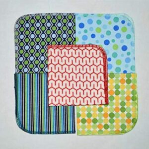 Abstract Circles and Stripes 1 Ply 12x12 Inches Set of 5 Printed Flannel Paperless Towels