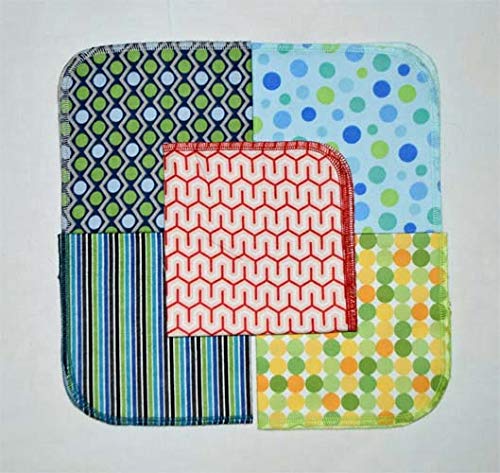 Abstract Circles and Stripes 1 Ply 12x12 Inches Set of 5 Printed Flannel Paperless Towels