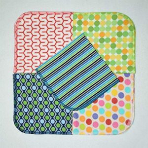 Abstract Circles and Stripes 1 Ply 12x12 Inches Set of 5 Printed Flannel Paperless Towels