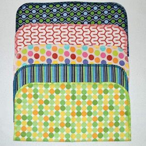 Abstract Circles and Stripes 1 Ply 12x12 Inches Set of 5 Printed Flannel Paperless Towels