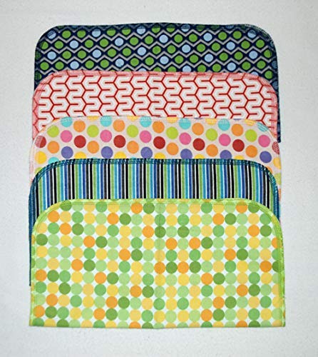 Abstract Circles and Stripes 1 Ply 12x12 Inches Set of 5 Printed Flannel Paperless Towels