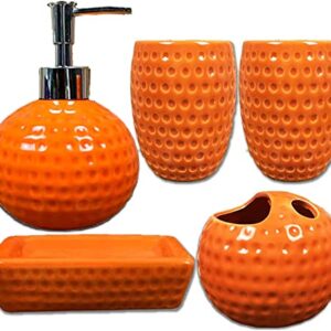 5-Pieces Orange Ceramic Bathroom Decor Accessory Set Includes Soap Lotion Dispenser,Soap Dish,Toothbrush Holder and Cup2 … …