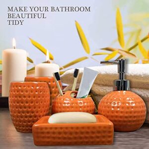 5-Pieces Orange Ceramic Bathroom Decor Accessory Set Includes Soap Lotion Dispenser,Soap Dish,Toothbrush Holder and Cup2 … …