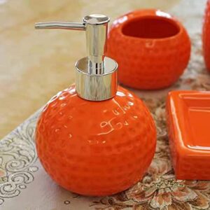 5-Pieces Orange Ceramic Bathroom Decor Accessory Set Includes Soap Lotion Dispenser,Soap Dish,Toothbrush Holder and Cup2 … …