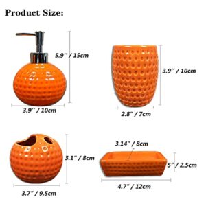 5-Pieces Orange Ceramic Bathroom Decor Accessory Set Includes Soap Lotion Dispenser,Soap Dish,Toothbrush Holder and Cup2 … …