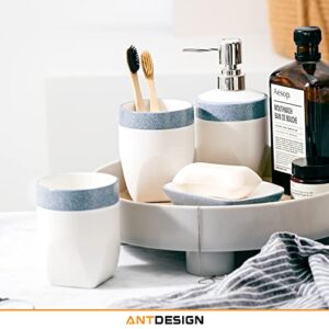 AntDesign Blue Bathroom Accessory Set 5 Pcs, Including Hand Pump Soap Dispenser, Soap Dish, Toothbrush Holder and Vase,for Modern Bathroom Décor