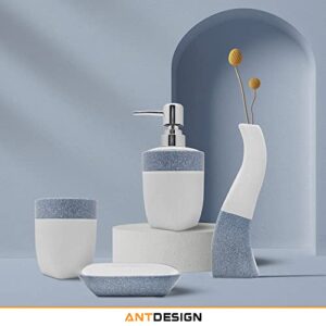 AntDesign Blue Bathroom Accessory Set 5 Pcs, Including Hand Pump Soap Dispenser, Soap Dish, Toothbrush Holder and Vase,for Modern Bathroom Décor