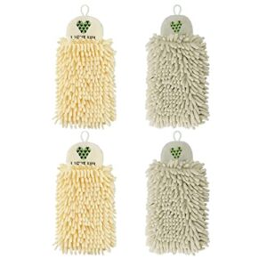 4pcs hanging hand towels for bathroom, chenille hand towel with hanging loop quick-drying microfiber towel for kitchen