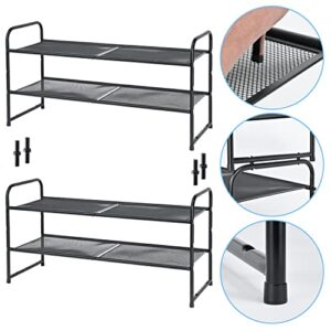 SUFAUY 2-Tier Shoe Rack, Stackable Shoe Shelf Storage Organizer for Entryway Closet, Metal Mesh, Black