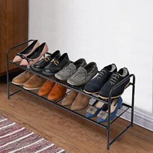 SUFAUY 2-Tier Shoe Rack, Stackable Shoe Shelf Storage Organizer for Entryway Closet, Metal Mesh, Black