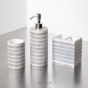 BINO Bathroom Accessories Set - Grey | Soap Dispenser | Toothbrush Holder | Tumbler | 3-Piece Bathroom Organizer Countertop Set | Bathroom Decor | Home Decor | Bathroom Set